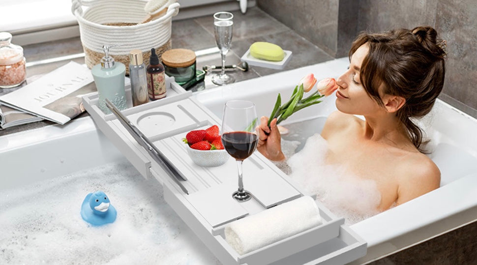 Natural Bamboo Bathtub Caddy